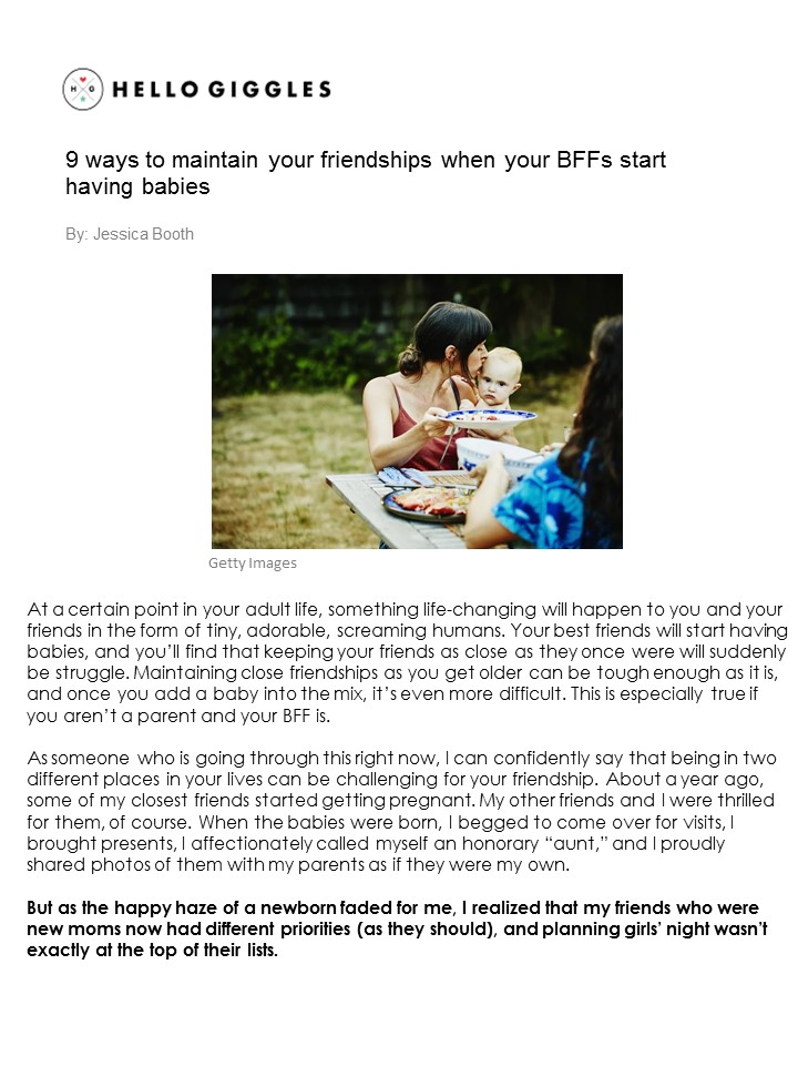 9 ways to maintain your friendships when your BFFs start having babies